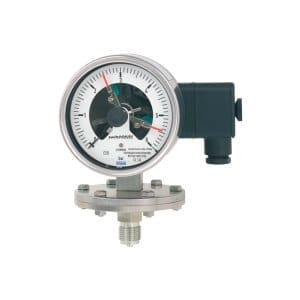 PGS43.100 membranski manometer WIKA z preklopnimi kontakti se uporablja za nadzor diferenčnih tlakov, instrument omogoča preklapljanje in prikazovanje.