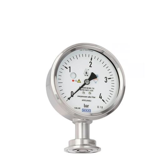 PG43SA-D PG43SA-D membranski manometer WIKA za sanitarne aplikacije se prednostno uporablja za sanitarne aplikacije. Skozi veliko delovno površino krožnega, valovitega membranskega elementa je mogoče zanesljivo izmeriti območja tlaka.