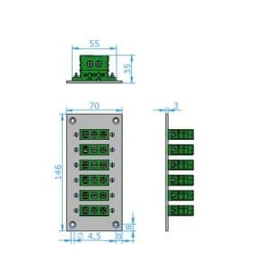 mounting plate with 3 PIN connectors, vertical