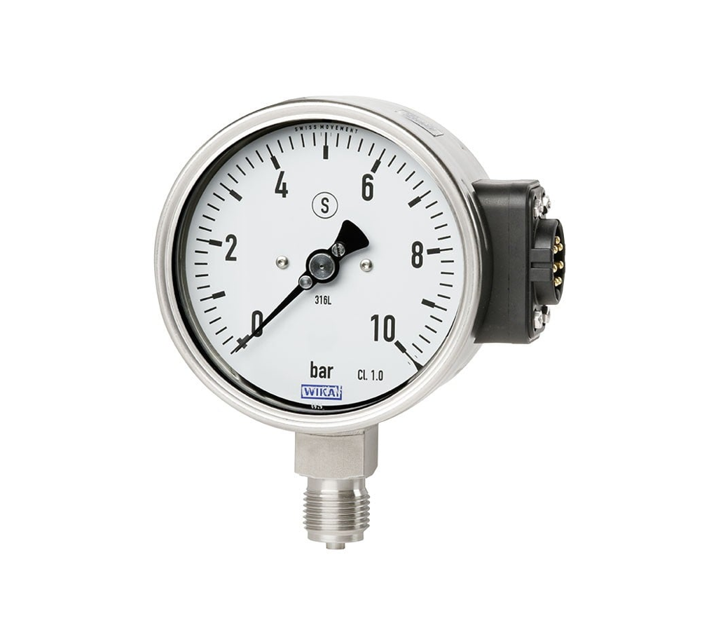 PGU2x.100 bourdonov manometer za povezavo z radijsko enoto PGU2x.100 bourdonov manometer za indikacije na kraju samem in spletno daljinsko spremljanje procesnega tlaka. Ustreza standardu EN 837-1, Ex